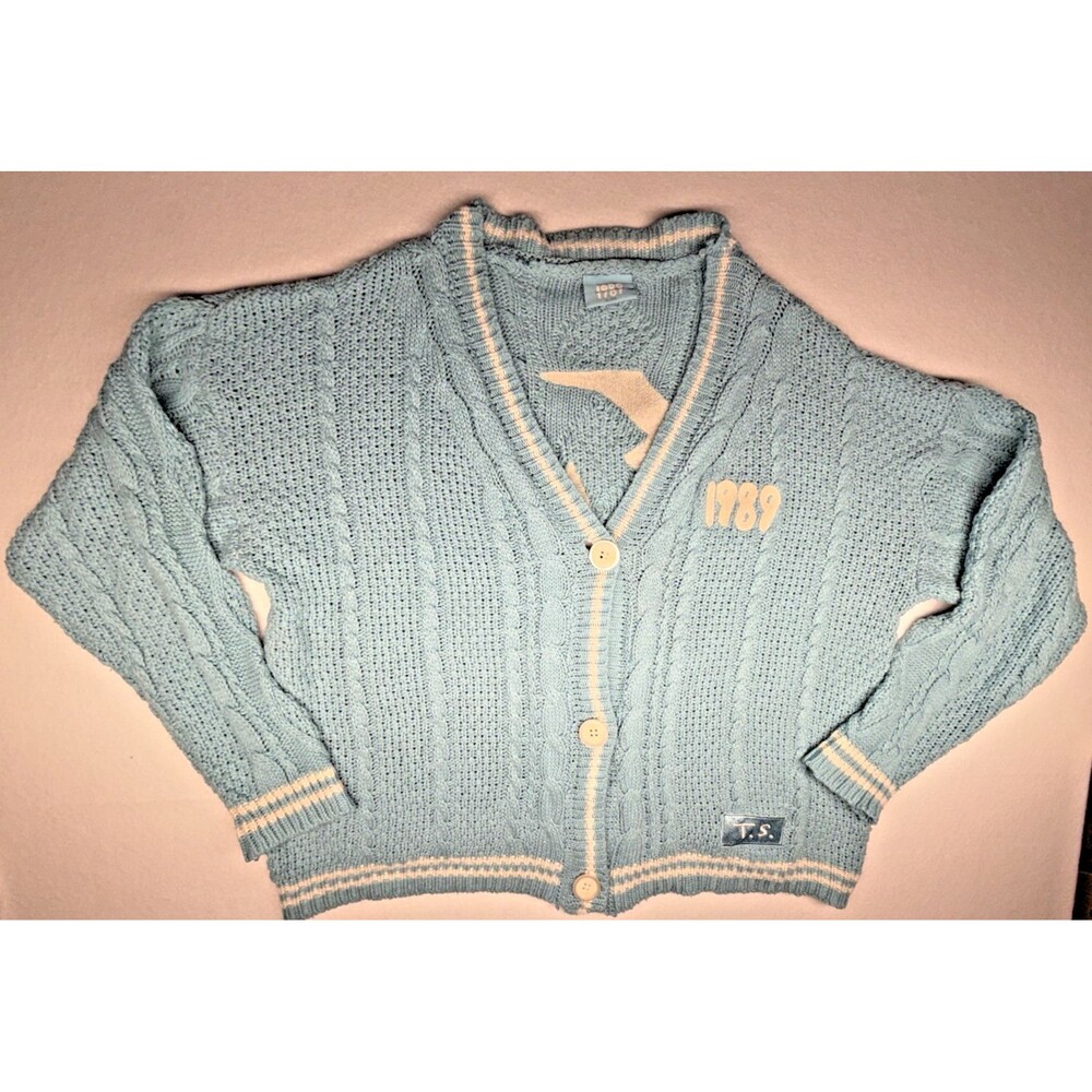 Taylor Swift 1989 Cardigan Sweater Blue Cable Knit Birds Women XL/2X Album Merch